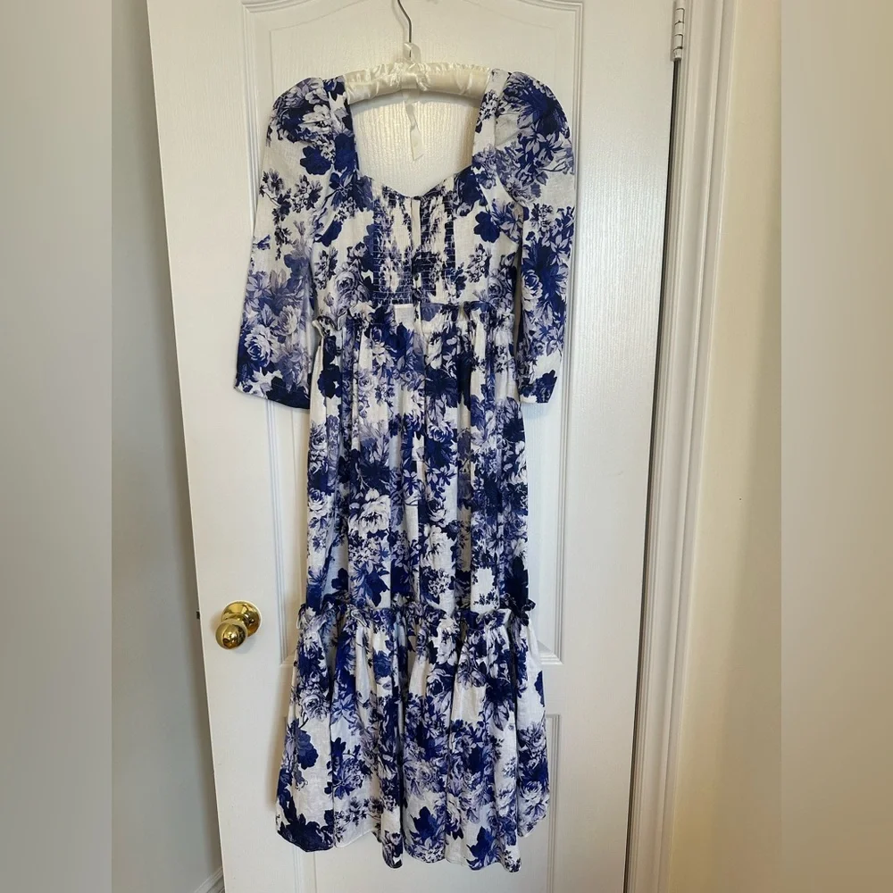 Cara Cara Blue Hill square neck midi dress in shade Nordic Fields Blue - Picture 3 of 9